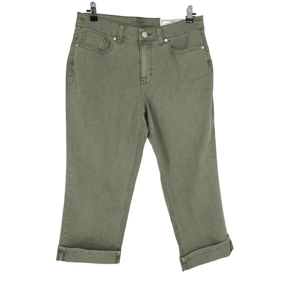 Christopher & Banks Crop Jeans Olive Green High Rise Denim Petite - Picture 1 of 9